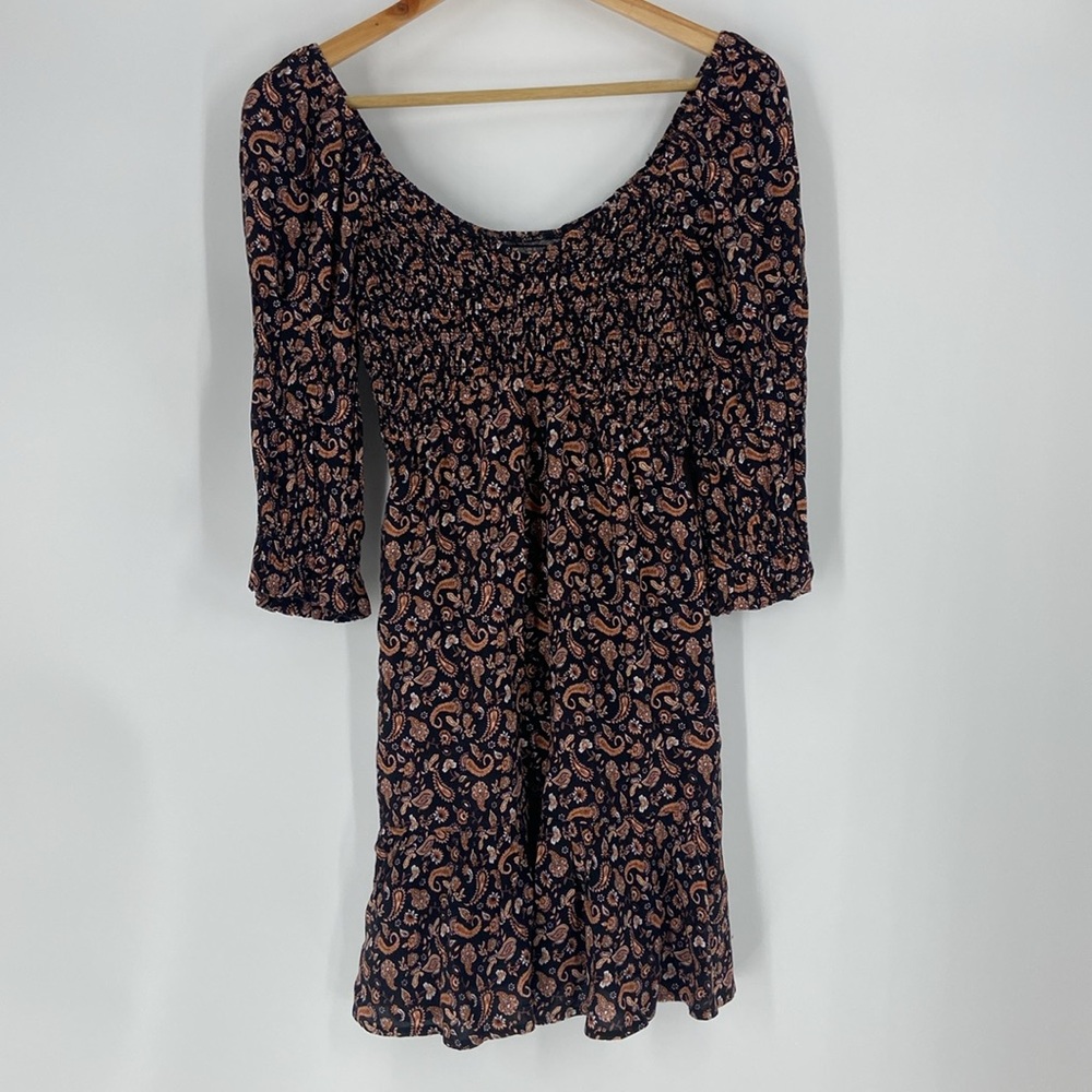Hollister baby doll smocked waist puff sleeves paisley ruffle hem dress